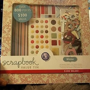 K&IMEMORIES SCRAPBOOK TIN OVER 800 PIECES